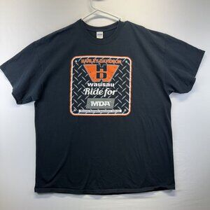 Harley-Davidson Wausau Ride For MDA Black T-Shirt Gildan Size 2XL Cotton